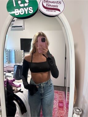 Edikted Black Off-Shoulder Long Sleeve Crop Top